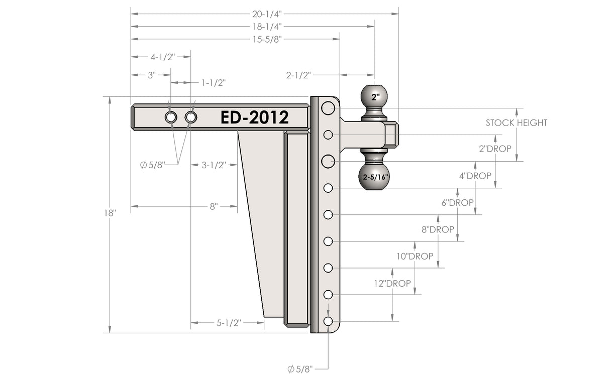2.0” Extreme Duty 12” Drop/Rise Trailer Hitch