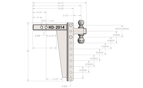 2.0” Heavy Duty 14” Drop/Rise Trailer Hitch