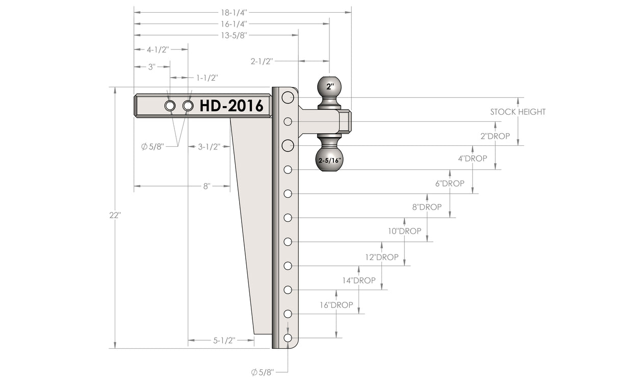 2.0” Heavy Duty 16” Drop/Rise Trailer Hitch