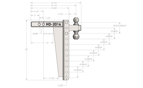 2.0” Heavy Duty 16” Drop/Rise Trailer Hitch