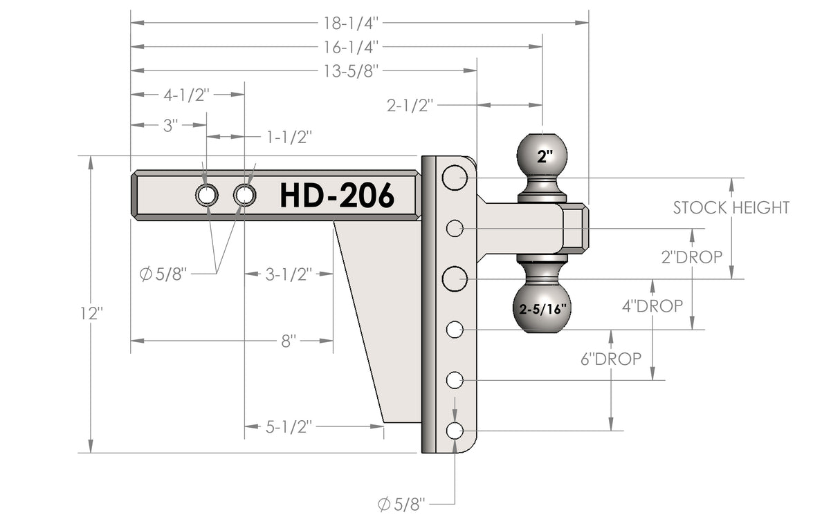2.0” Heavy Duty 6” Drop/Rise Trailer Hitch