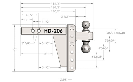 2.0” Heavy Duty 6” Drop/Rise Trailer Hitch
