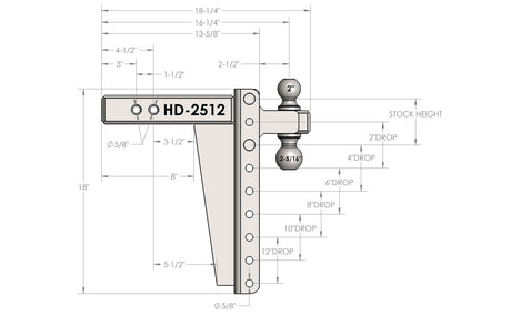 2.5” Heavy Duty 12” Drop/Rise Trailer Hitch
