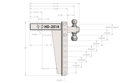 2.5” Heavy Duty 14” Drop/Rise Trailer Hitch