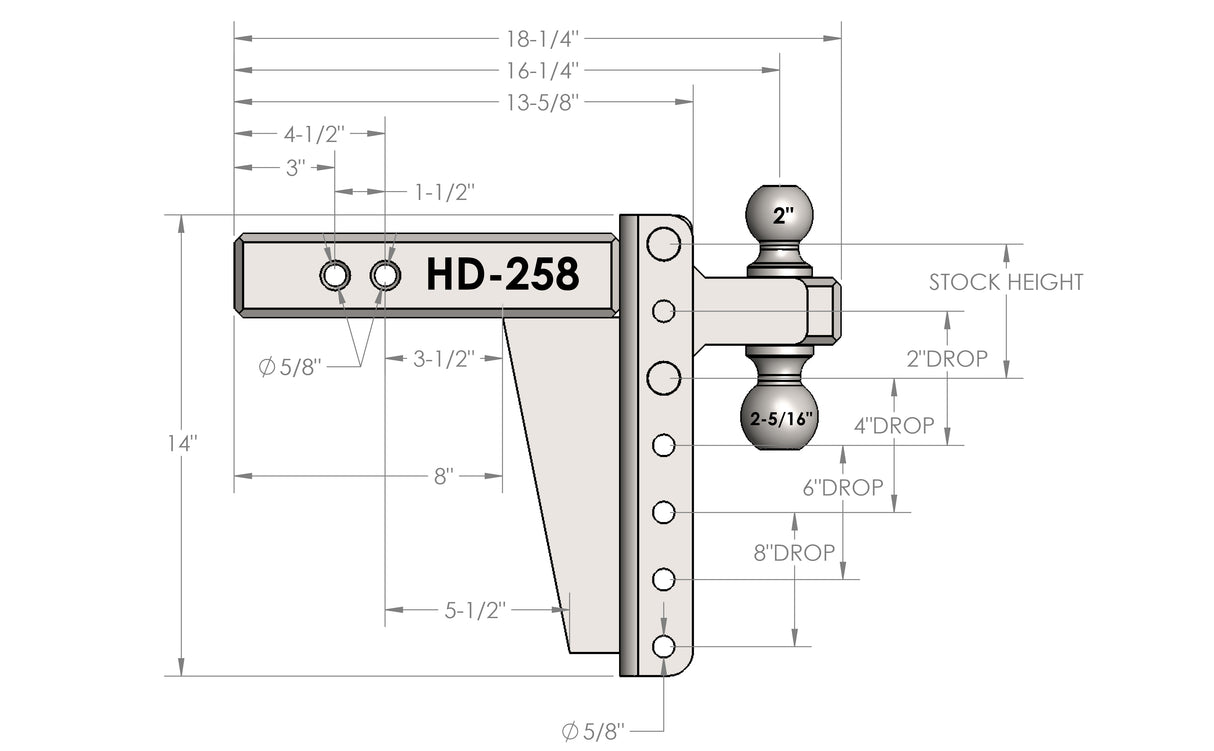 2.5” Heavy Duty 8” Drop/Rise Trailer Hitch