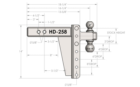 2.5” Heavy Duty 8” Drop/Rise Trailer Hitch