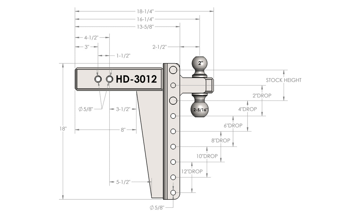 3.0” Heavy Duty 12” Drop/Rise Trailer Hitch