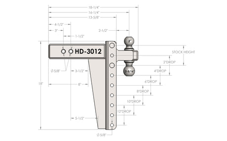 3.0” Heavy Duty 12” Drop/Rise Trailer Hitch