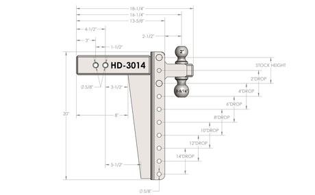 3.0” Heavy Duty 14” Drop/Rise Trailer Hitch