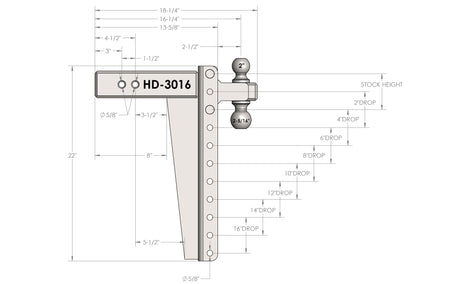 3.0” Heavy Duty 16” Drop/Rise Trailer Hitch
