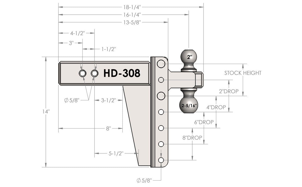 3.0” Heavy Duty 8” Drop/Rise Trailer Hitch