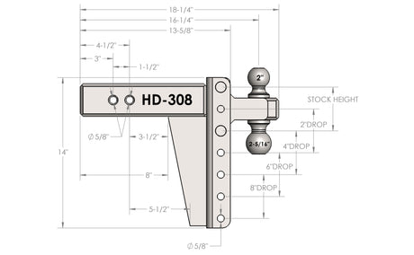 3.0” Heavy Duty 8” Drop/Rise Trailer Hitch