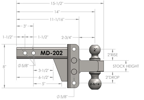 2.0” Medium Duty 2” Drop/Rise Trailer Hitch