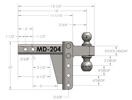 2.0” Medium Duty 4” Drop/Rise Trailer Hitch