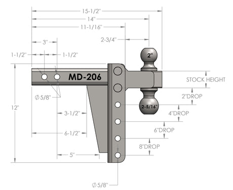 2.0” Medium Duty 6” Drop/Rise Trailer Hitch