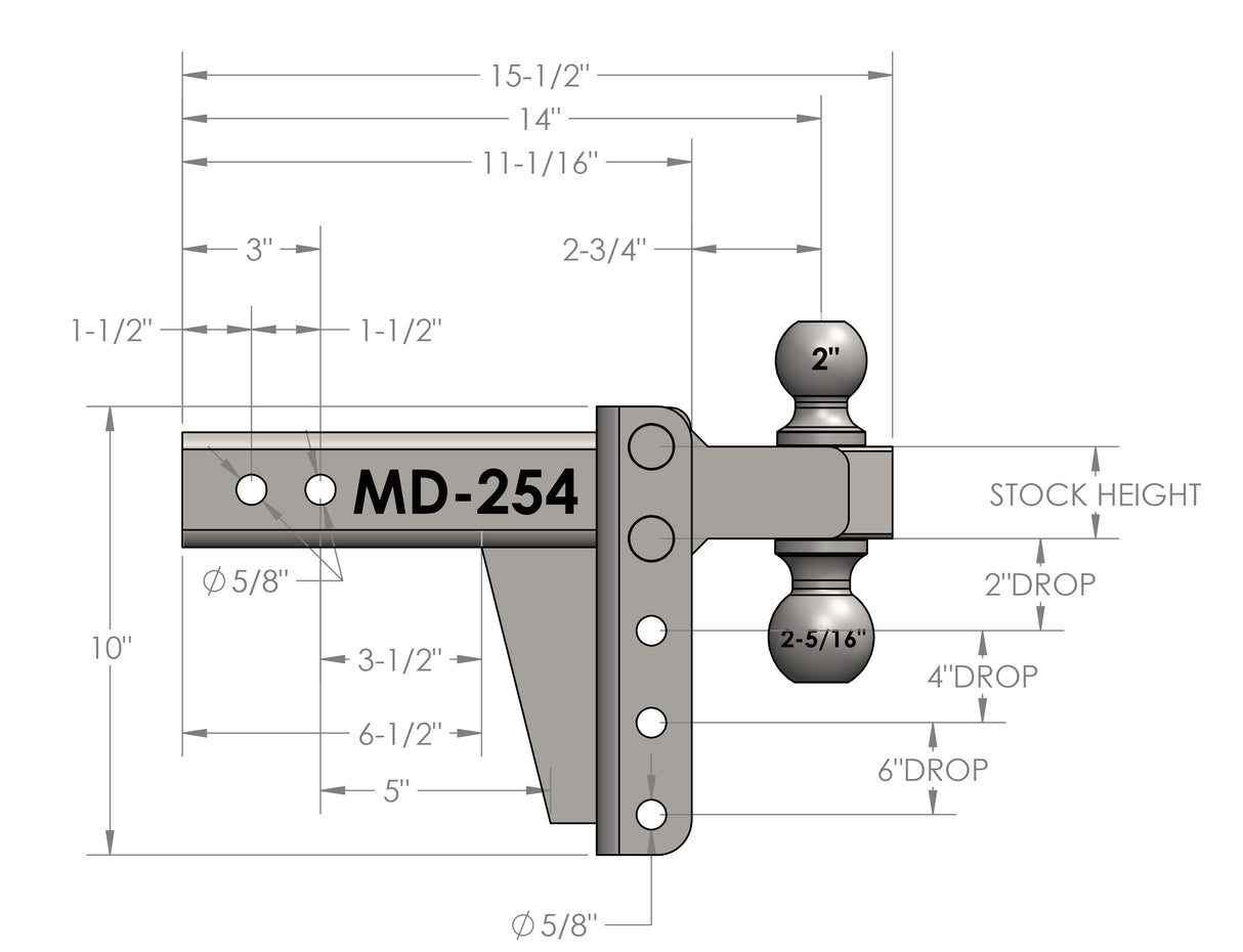2.5” Medium Duty 4” Drop/Rise Trailer Hitch