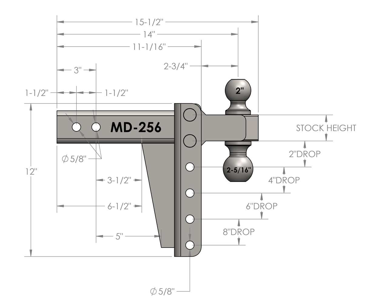2.5” Medium Duty 6” Drop/Rise Trailer Hitch