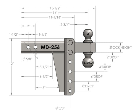2.5” Medium Duty 6” Drop/Rise Trailer Hitch