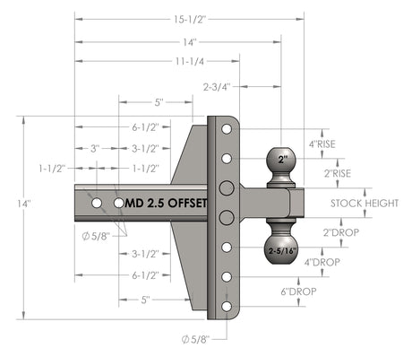 2.5” Medium Duty 4” & 6” Offset Trailer Hitch